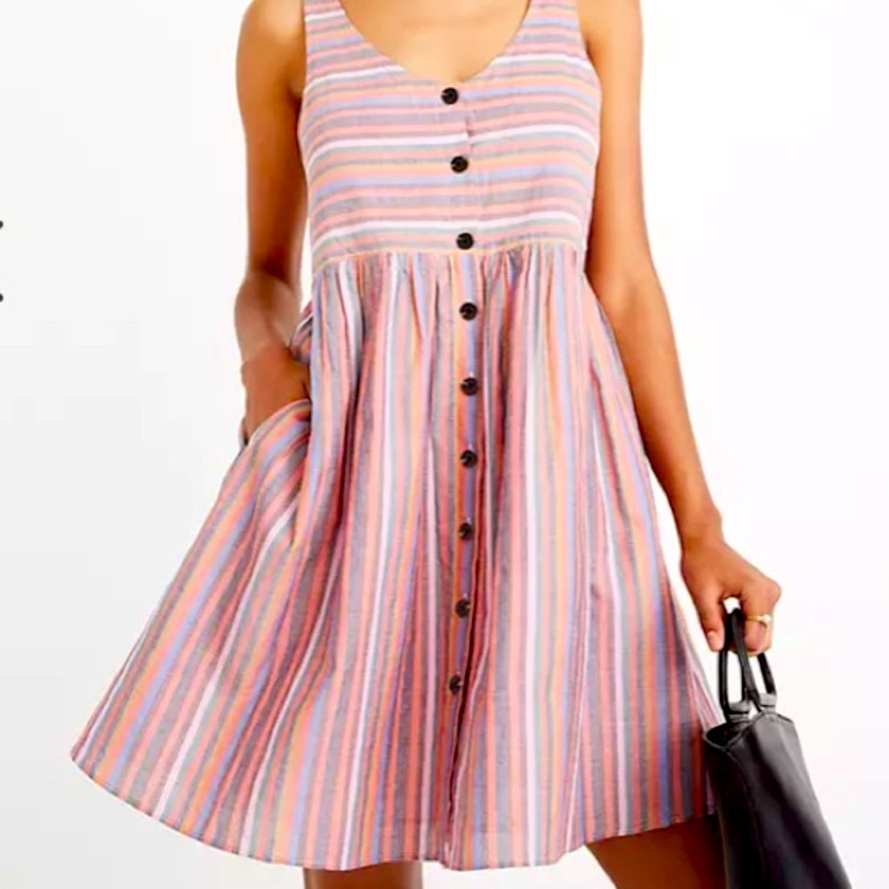 Madewell Rainbow Stripe Scoop Neck Button Down Baby Doll Tank Dress Size M